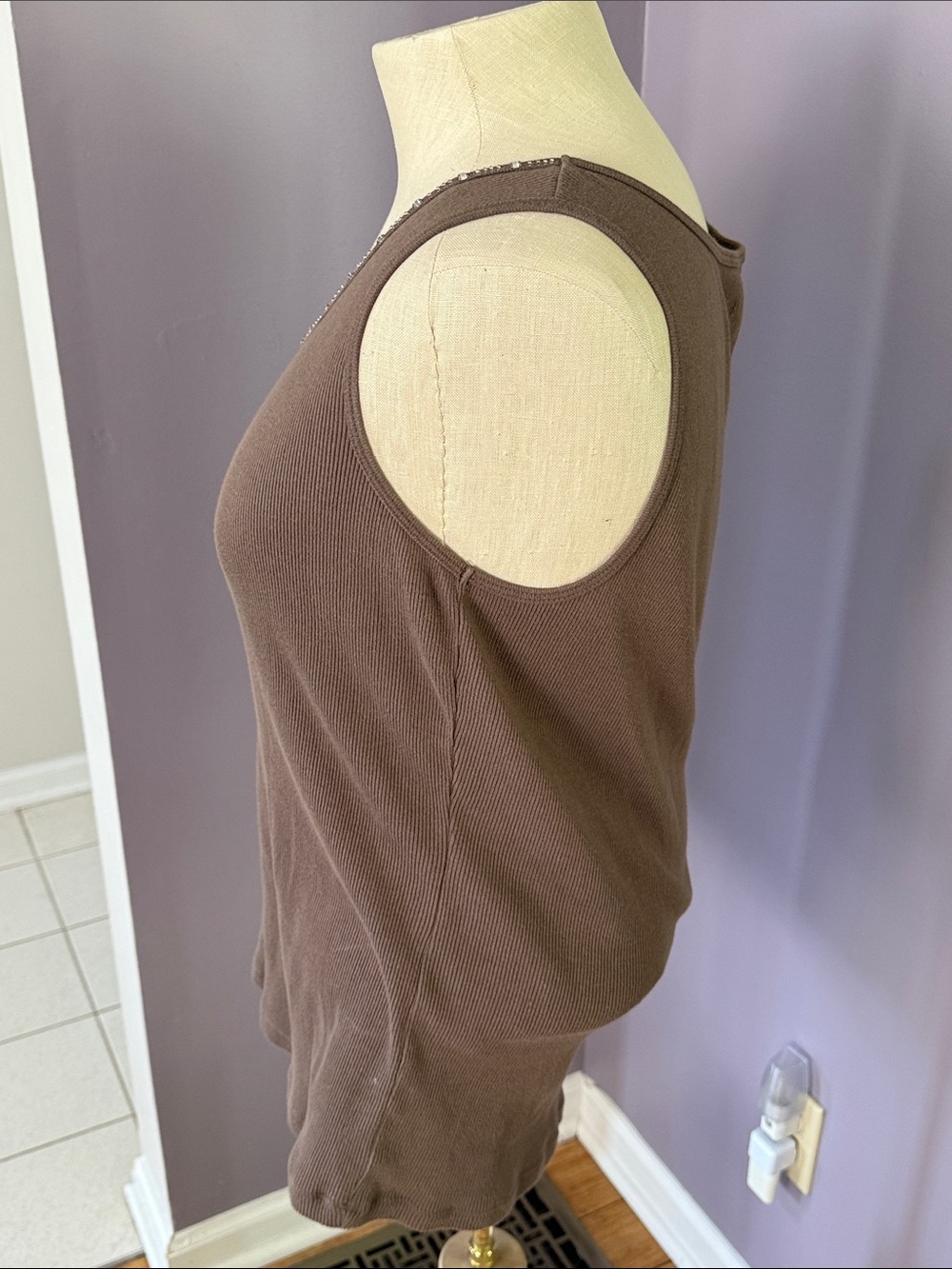 St. John's Bay Brown Sleeveless Tank with Bead-Trim Scoop Neck - Picture 3 of 5